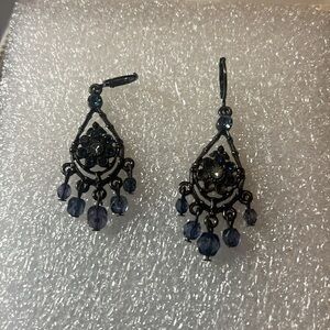 Sophisticated Blue and Black Victorian Dangle Earrings